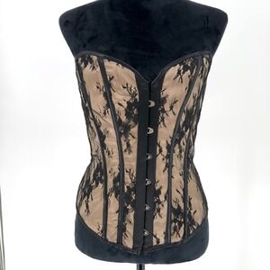 Leg Avenue Black Satin Lace Up Corset Tube Top Bustiers Support Boning Women's M